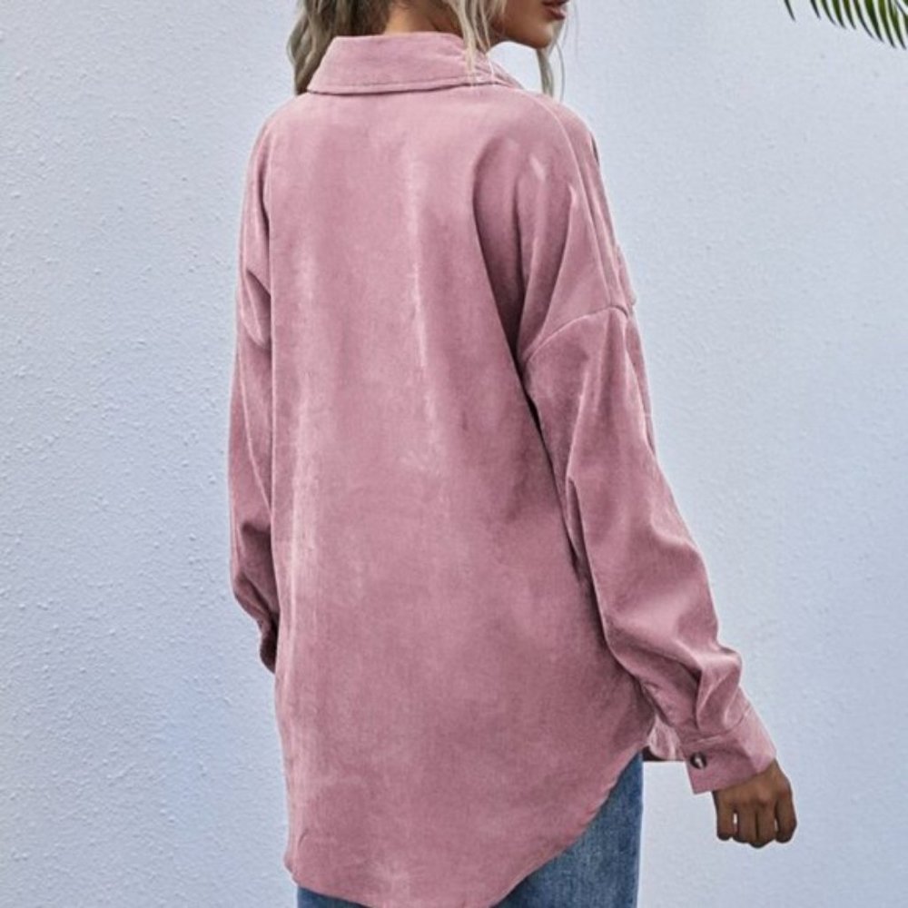 Pink Boyfriend oversized Button Front Corduroy sha - Picture 4 of 6